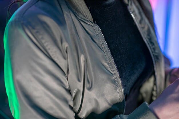 Close-up shot of a techwear jacket highlighting its waterproof zippers, hidden pockets, and breathable fabric texture, showcasing the functional design elements.