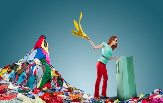 A person sorting through a pile of colorful recycled clothing, highlighting the potential for repurposing and upcycling old garments. The scene is brightly lit and conveys a sense of creativity and resourcefulness.