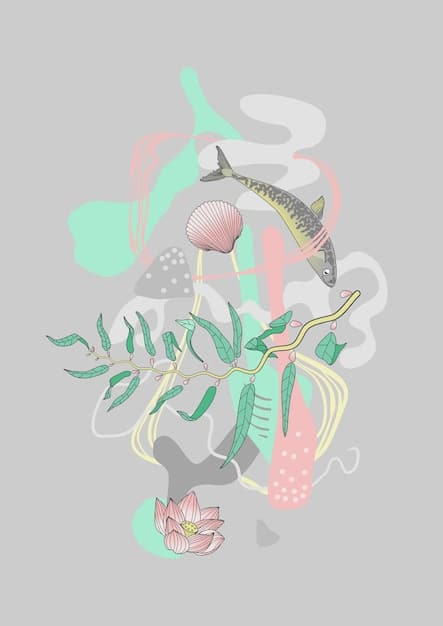 A close-up shot of a graphic tee with an intricate, hand-drawn design featuring elements of nature and abstract shapes.
