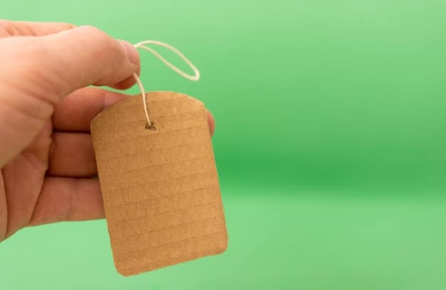 A close-up shot of a hand holding a tag that reads 
