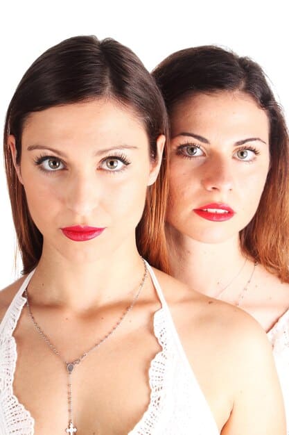 A before-and-after makeup image. One side shows a fresh, natural daytime makeup look, while the other side shows a more dramatic, evening-ready makeup look with bolder eyeshadow, eyeliner, and lip color.