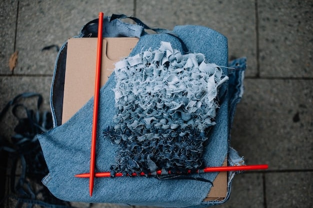 A collection of trendy streetwear items made from upcycled denim, including a skirt with frayed edges, a patchwork jacket, and a tote bag with various pockets and embellishments, showcasing the diversity of upcycled denim fashion.