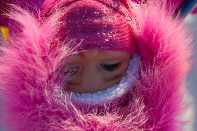 A close-up shot of a person wearing a textured faux fur coat in a vibrant color like electric blue or hot pink. The focus is on the texture and bold color of the coat, with a blurred urban background.