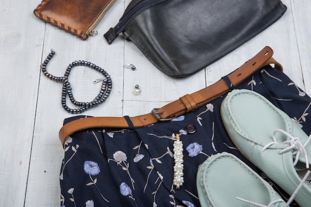 An assortment of accessories, including belts, scarves, handbags, and jewelry, displayed against a neutral background. The accessories are in various colors and styles, showcasing how they can be used to complement mixed-print outfits.