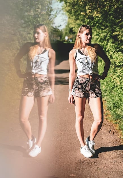A split image showing a woman in athleisure wear in two different settings: on the left, she's in a modern office wearing a blazer over a sporty top with tailored trousers; on the right, she's hiking in the mountains wearing leggings, a technical jacket, and hiking boots.