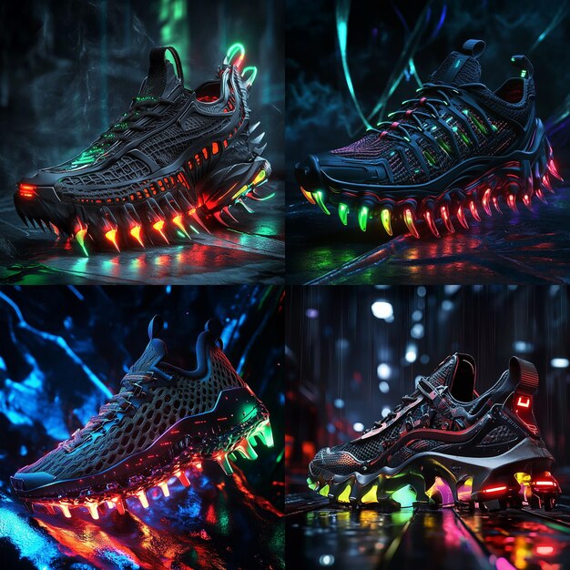 A collage showcasing various athlete-endorsed sneakers, including a basketball shoe with dynamic cushioning technology, a skateboarding sneaker with reinforced materials, and a running shoe with a lightweight, breathable design. The collage highlights the diverse styles and performance features of athlete-driven collaborations.
