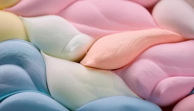 A close-up shot of different fabric textures layered together – perhaps a soft knit, a crisp cotton, and a flowing silk, demonstrating material contrast in layering.